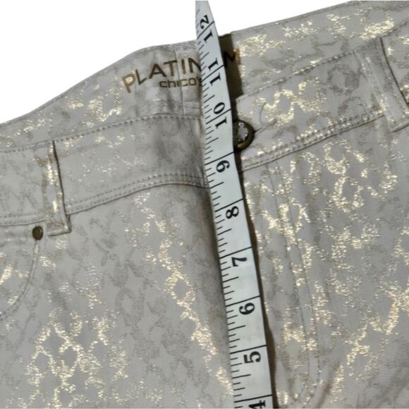 Chico's Platinum Gold Geometric Print Stretch Straight High Waist Jeans Size 6 - Picture 8 of 16